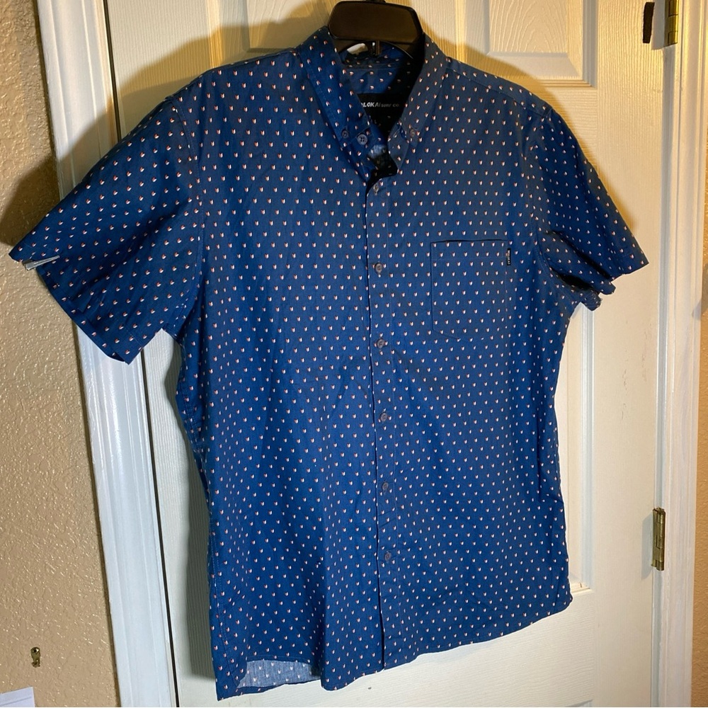 Molokai Surf Mens L LARGE Button Down Shirt Hawaiian Beach GEOMETRIC Party Fun